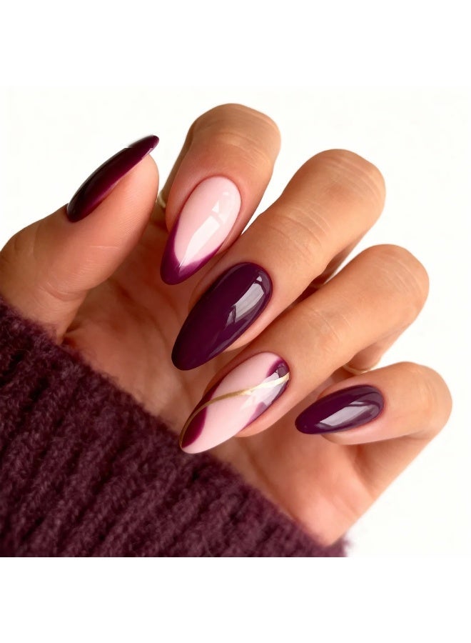 Orange Life Press On Nails 5 Box Set Combo Almond French Tip Glossy Nude Pink Burgundy Glitter Artificial Nails Kit for Women Full Cover Stick On Nails Reusable Acrylic Nails Salon Style Nail Design for Daily Wear Wedding Party Office Elegant Fashion Nails  Title（AR）： - Image 4